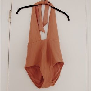 plunge mauve halter one piece